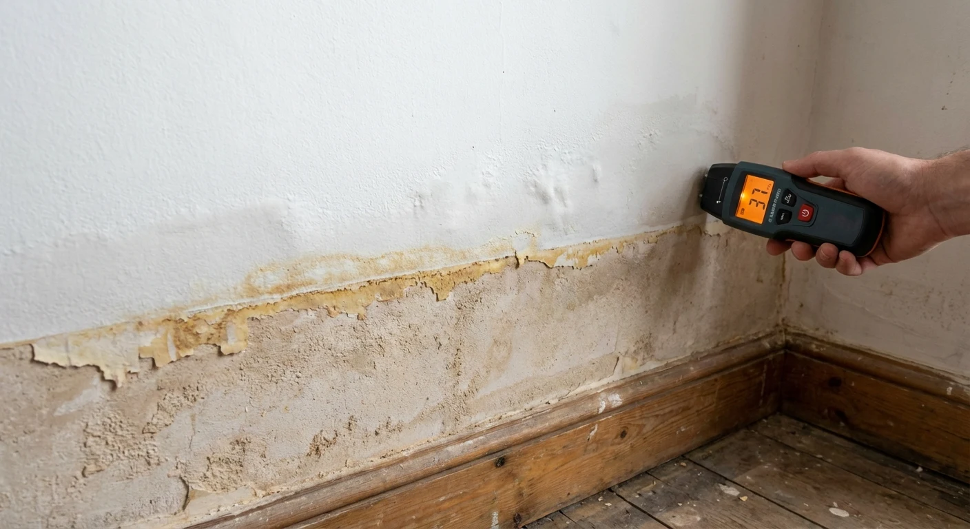 Rising damp tide mark on a lower wall